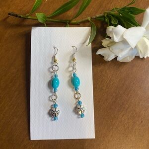 Turquoise and Silver Flower Earrings